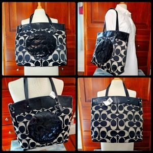 NWT- XL LAURA,COACH SIGNATURE TOTE,  PATTON LEATHER EMBOSSED CIRCLE, AND STRAPS.